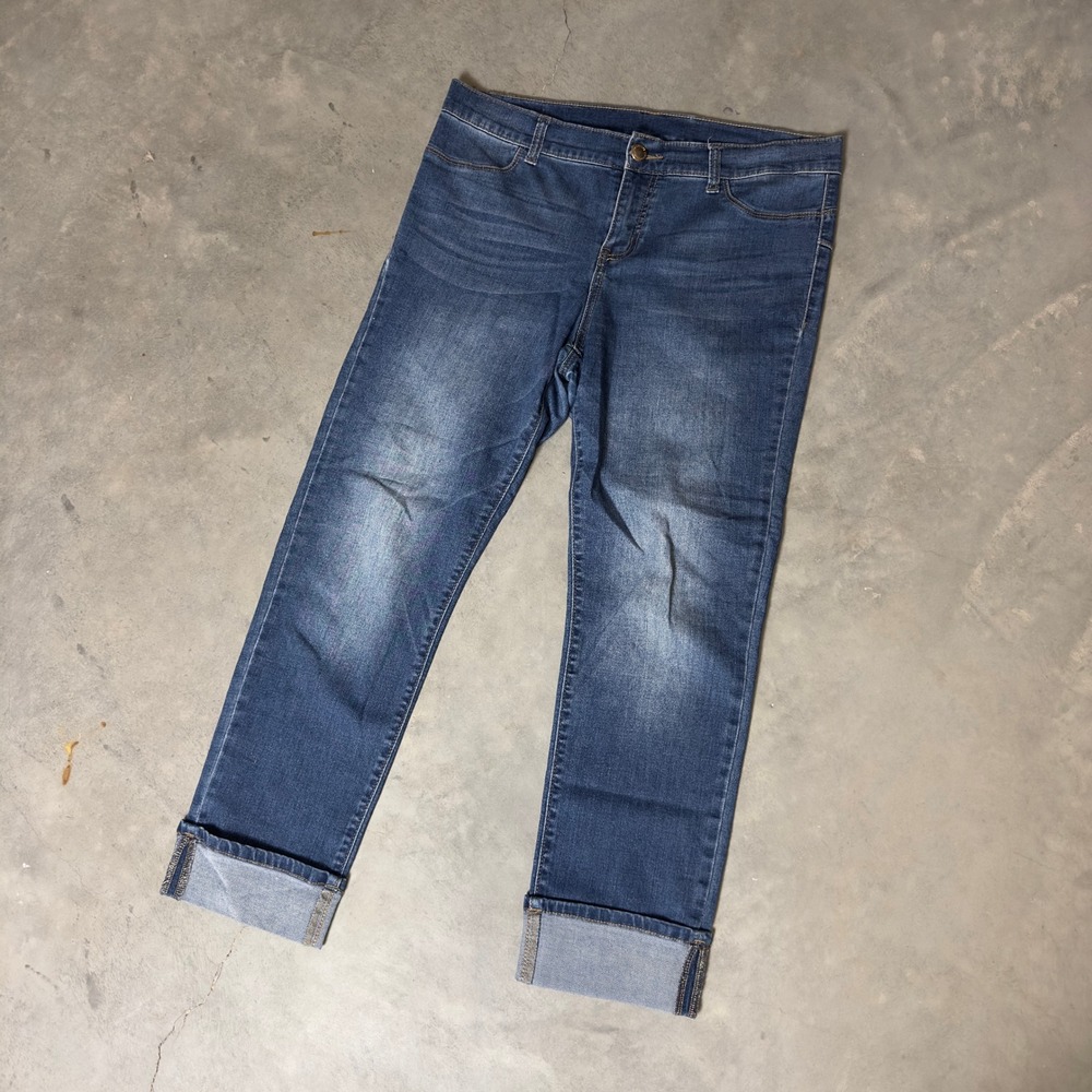 Juicy Couture Straight Leg Jeans Womens 12 Blue Cuffed Denim Baggy Casual Street